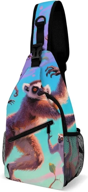 Ultra Lightweight Sling Shoulder Backpack Crossbody Shoulder Bag Multipurpose Anti-Theft Bag for Travel Gym Sport Hiking, Exotic Jungle Animal Lemurs Monkey Art Tool Backpack