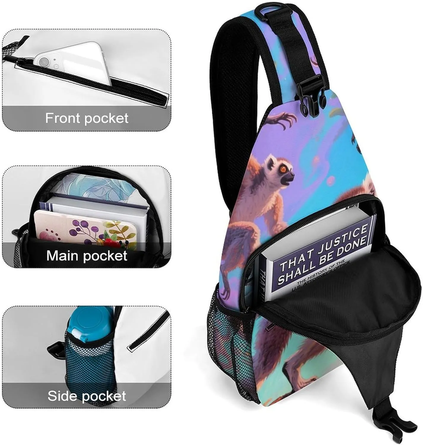Ultra Lightweight Sling Shoulder Backpack Crossbody Shoulder Bag Multipurpose Anti-Theft Bag for Travel Gym Sport Hiking, Exotic Jungle Animal Lemurs Monkey Art Tool Backpack