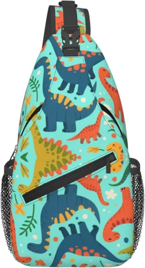 Ultra Lightweight Sling Shoulder Backpack Shoulder Crossbody Bag Chest Pack Multipurpose Anti-Theft Daypack for Outdoors Camping Hiking Trekking, Animals Dinosaur Art