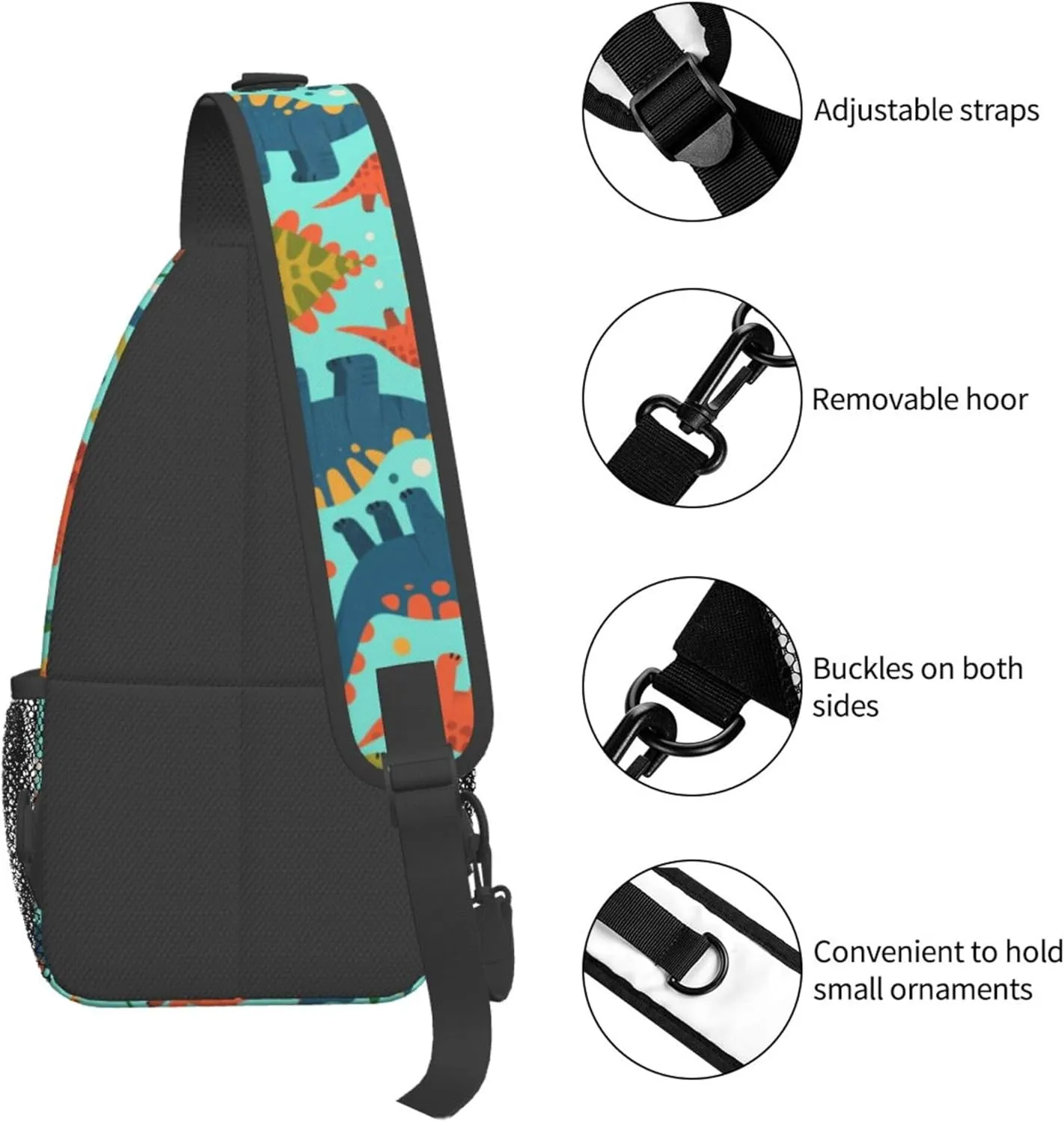 Ultra Lightweight Sling Shoulder Backpack Shoulder Crossbody Bag Chest Pack Multipurpose Anti-Theft Daypack for Outdoors Camping Hiking Trekking, Animals Dinosaur Art