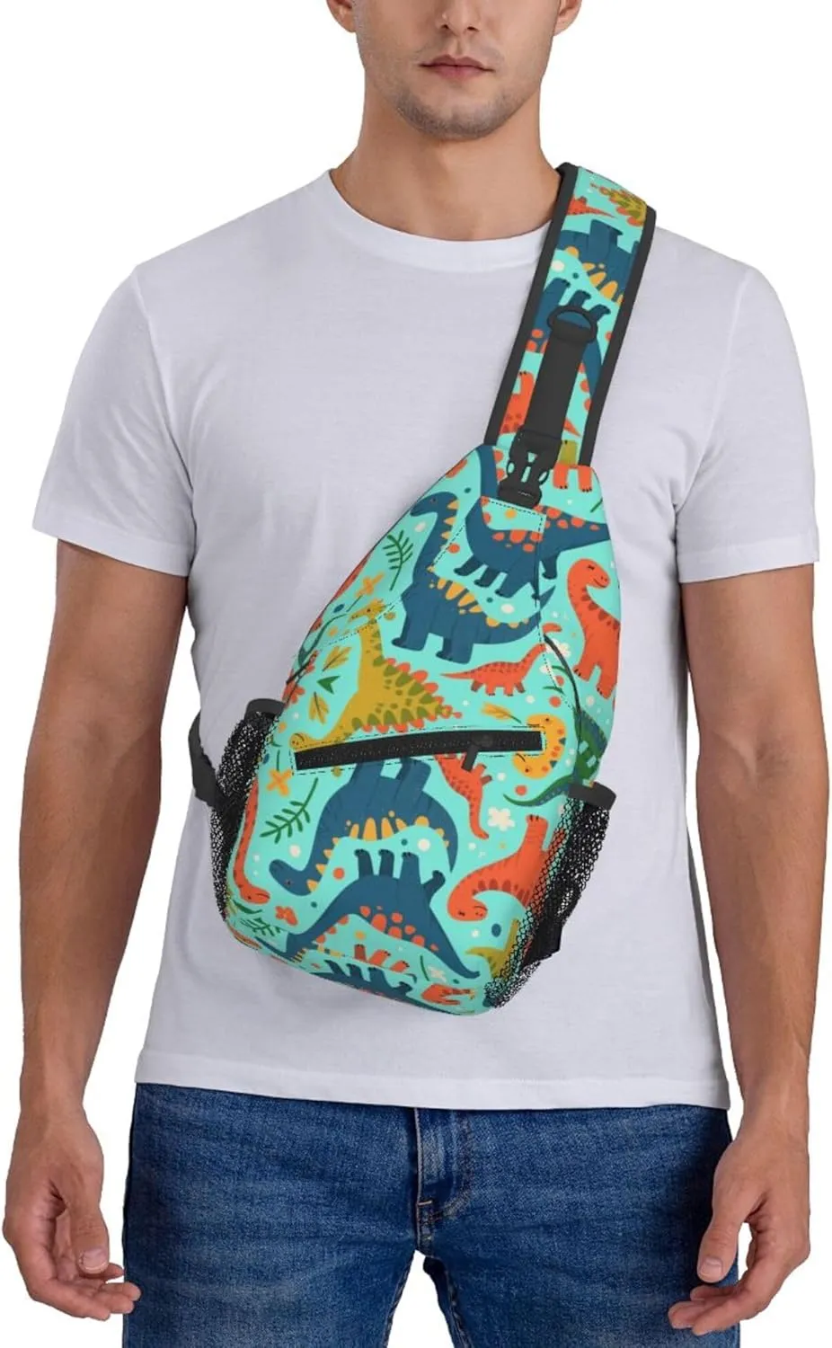 Ultra Lightweight Sling Shoulder Backpack Shoulder Crossbody Bag Chest Pack Multipurpose Anti-Theft Daypack for Outdoors Camping Hiking Trekking, Animals Dinosaur Art