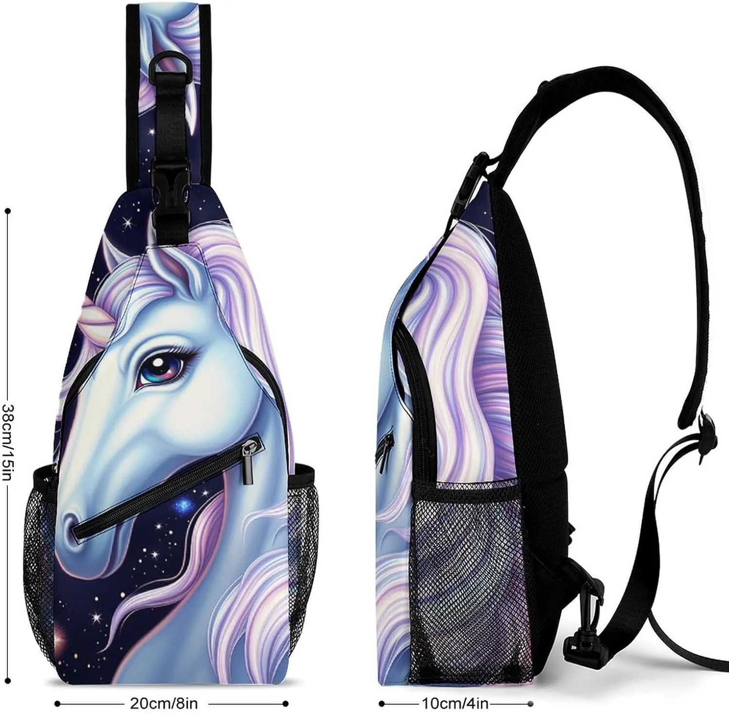 Ultra Lightweight Sling Shoulder Backpack Shoulder Crossbody Bag Chest Pack Multipurpose Anti-Theft Daypack for Outdoors Camping Hiking Trekking, Galaxy Unicorn Art