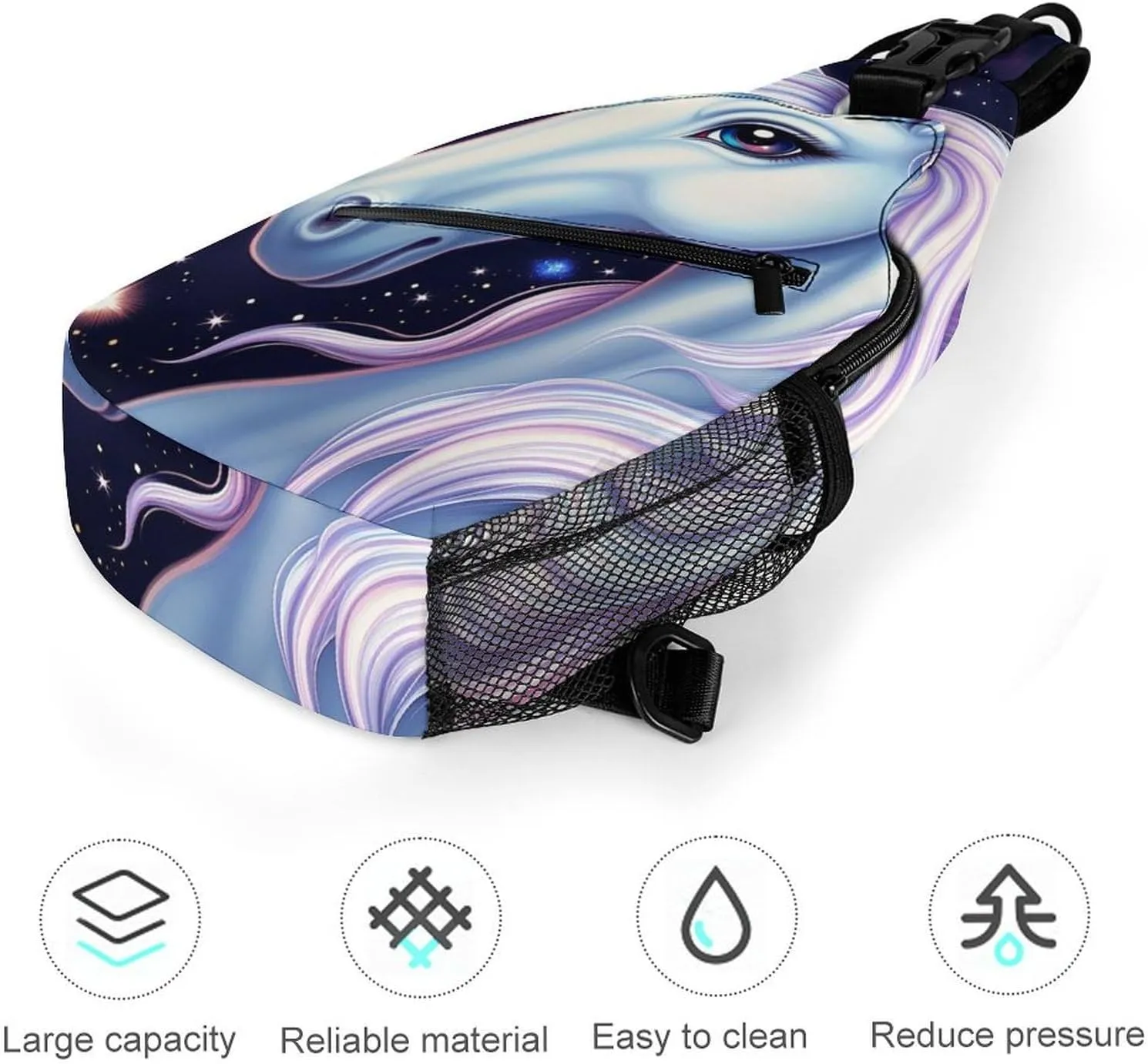 Ultra Lightweight Sling Shoulder Backpack Shoulder Crossbody Bag Chest Pack Multipurpose Anti-Theft Daypack for Outdoors Camping Hiking Trekking, Galaxy Unicorn Art