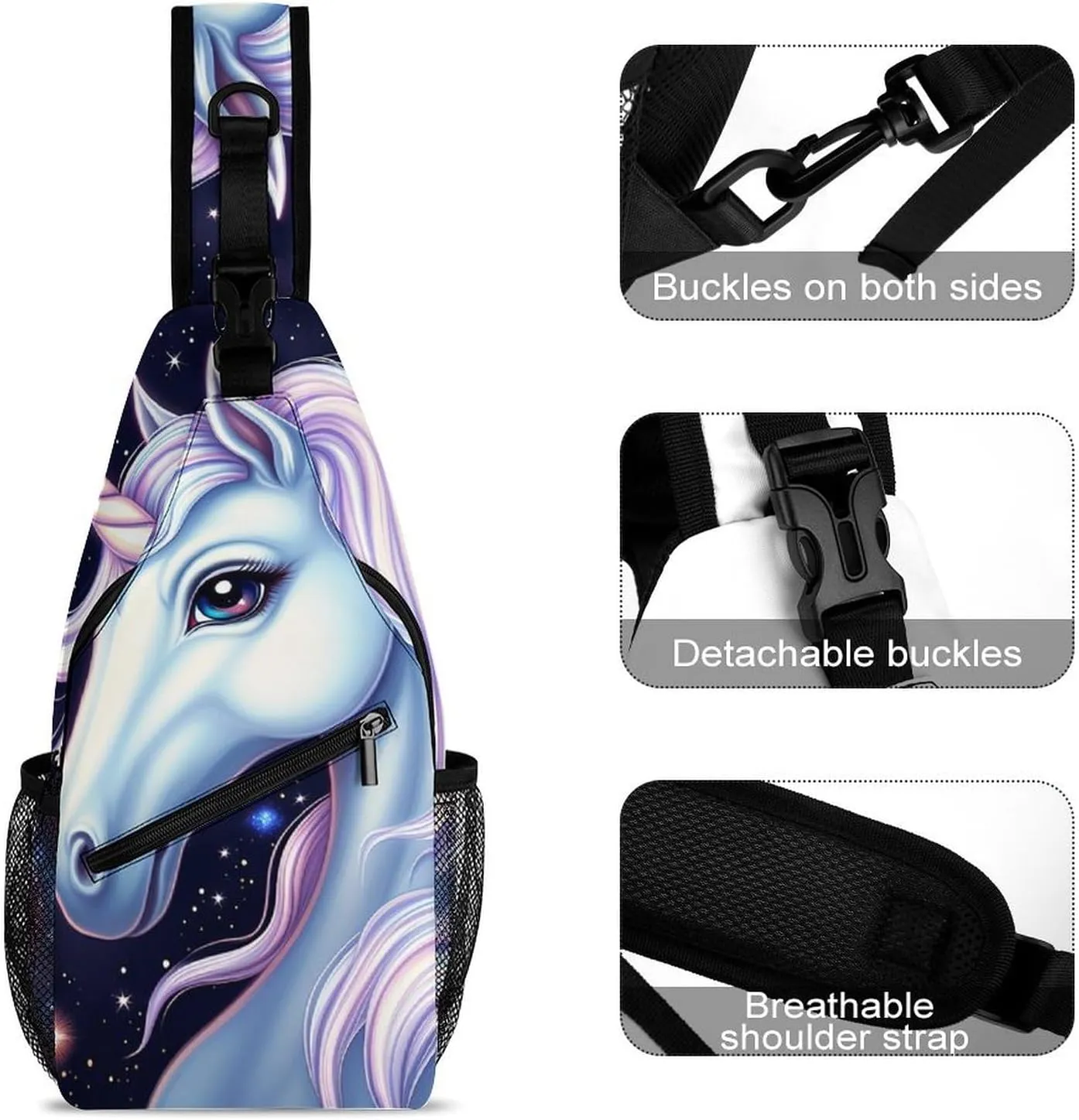 Ultra Lightweight Sling Shoulder Backpack Shoulder Crossbody Bag Chest Pack Multipurpose Anti-Theft Daypack for Outdoors Camping Hiking Trekking, Galaxy Unicorn Art