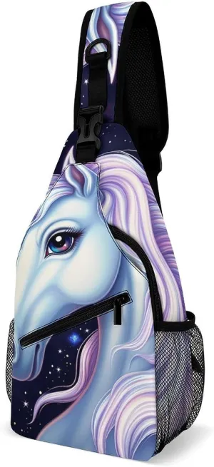 Ultra Lightweight Sling Shoulder Backpack Shoulder Crossbody Bag Chest Pack Multipurpose Anti-Theft Daypack for Outdoors Camping Hiking Trekking, Galaxy Unicorn Art