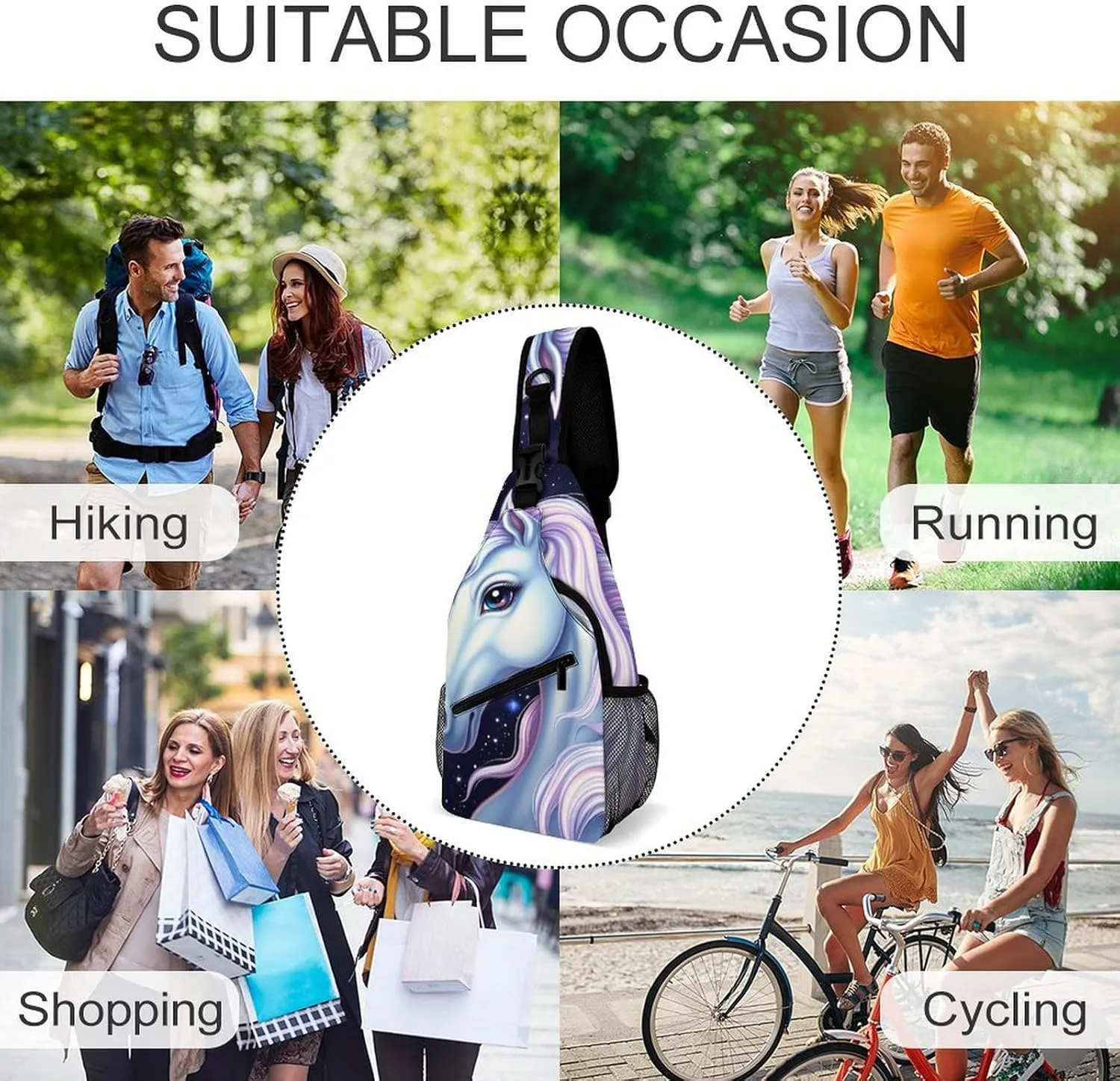 Ultra Lightweight Sling Shoulder Backpack Shoulder Crossbody Bag Chest Pack Multipurpose Anti-Theft Daypack for Outdoors Camping Hiking Trekking, Galaxy Unicorn Art