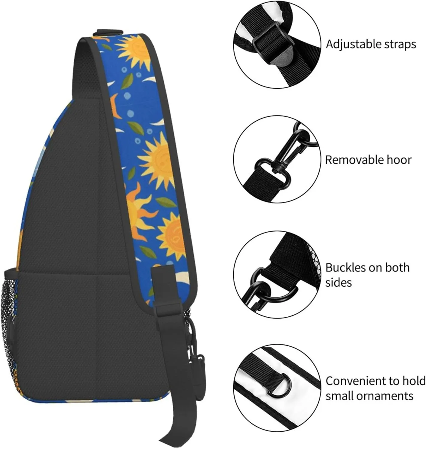 Ultra Lightweight Sling Shoulder Backpack Shoulder Crossbody Bag Chest Pack Multipurpose Anti-Theft Daypack for Outdoors Camping Hiking Trekking, Sun And Moon Art