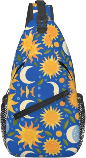 Ultra Lightweight Sling Shoulder Backpack Shoulder Crossbody Bag Chest Pack Multipurpose Anti-Theft Daypack for Outdoors Camping Hiking Trekking, Sun And Moon Art