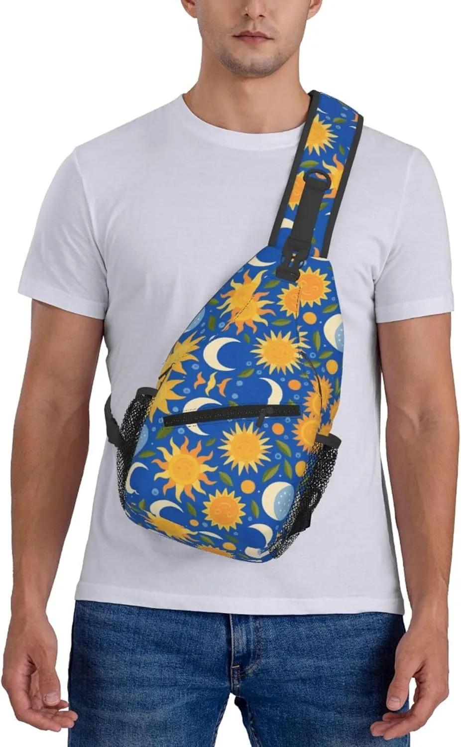 Ultra Lightweight Sling Shoulder Backpack Shoulder Crossbody Bag Chest Pack Multipurpose Anti-Theft Daypack for Outdoors Camping Hiking Trekking, Sun And Moon Art