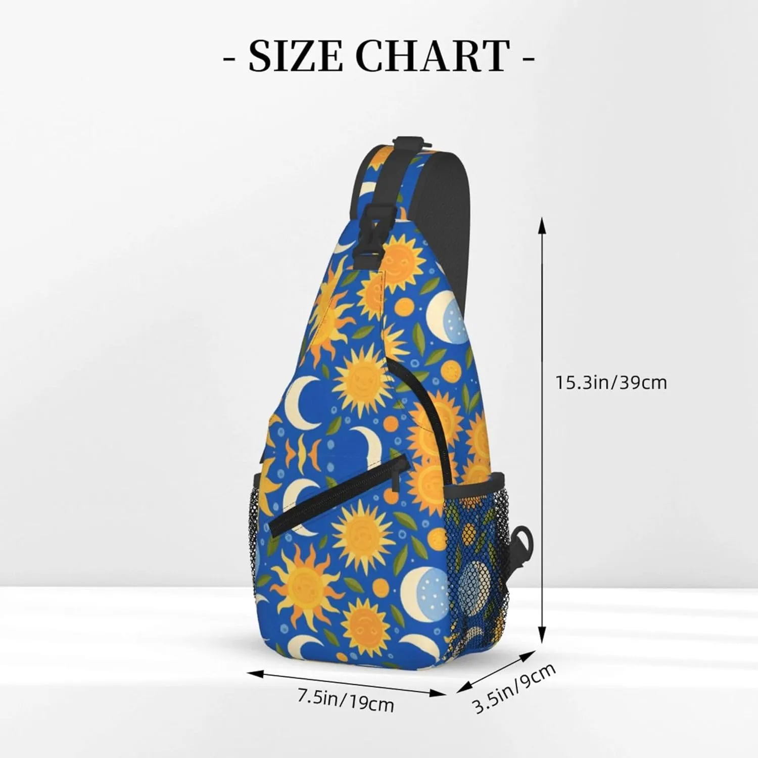 Ultra Lightweight Sling Shoulder Backpack Shoulder Crossbody Bag Chest Pack Multipurpose Anti-Theft Daypack for Outdoors Camping Hiking Trekking, Sun And Moon Art
