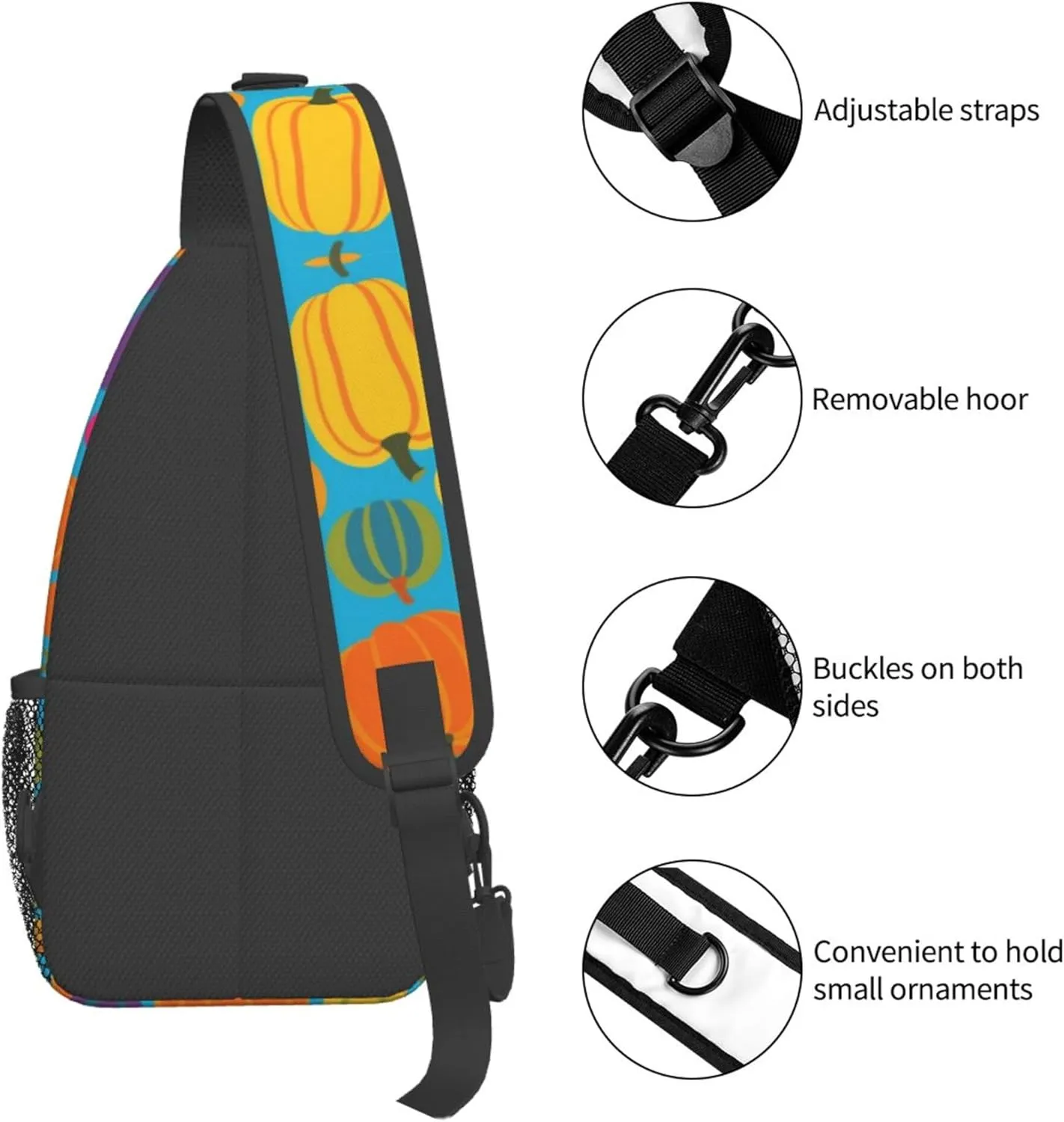 Ultra Lightweight Sling Shoulder Backpack Shoulder Crossbody Bag Chest Pack Multipurpose Anti-Theft Daypack for Outdoors Camping Hiking Trekking, Trippy Pumpkin Art