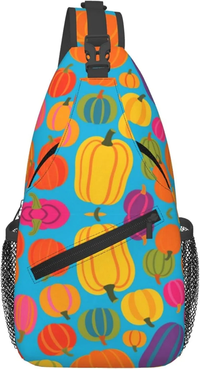 Ultra Lightweight Sling Shoulder Backpack Shoulder Crossbody Bag Chest Pack Multipurpose Anti-Theft Daypack for Outdoors Camping Hiking Trekking, Trippy Pumpkin Art