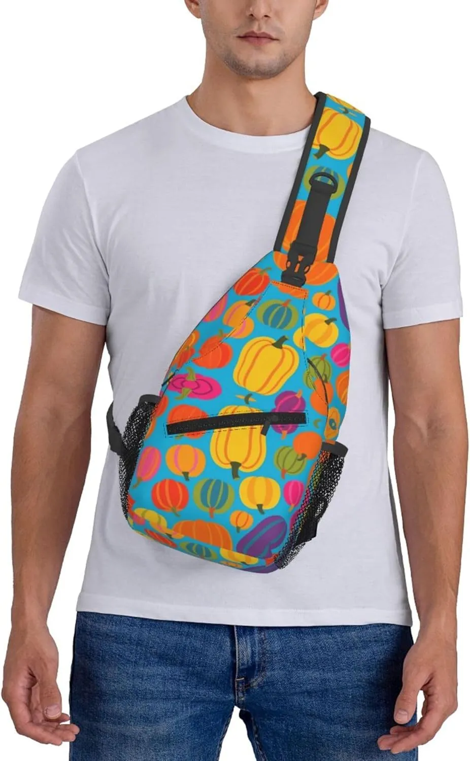 Ultra Lightweight Sling Shoulder Backpack Shoulder Crossbody Bag Chest Pack Multipurpose Anti-Theft Daypack for Outdoors Camping Hiking Trekking, Trippy Pumpkin Art