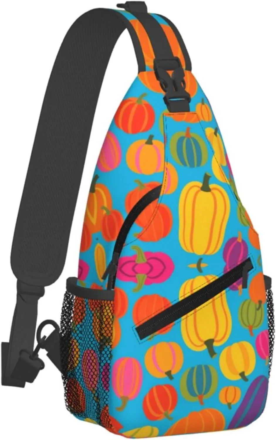 Ultra Lightweight Sling Shoulder Backpack Shoulder Crossbody Bag Chest Pack Multipurpose Anti-Theft Daypack for Outdoors Camping Hiking Trekking, Trippy Pumpkin Art
