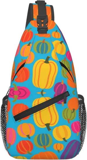 Ultra Lightweight Sling Shoulder Backpack Shoulder Crossbody Bag Chest Pack Multipurpose Anti-Theft Daypack for Outdoors Camping Hiking Trekking, Trippy Pumpkin Art