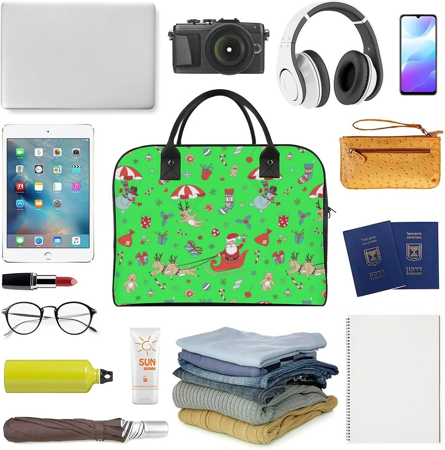 Unisex Crossbody Nylon Santa Gifts Novelty Handbag for Travel 13" X 19" X 8"