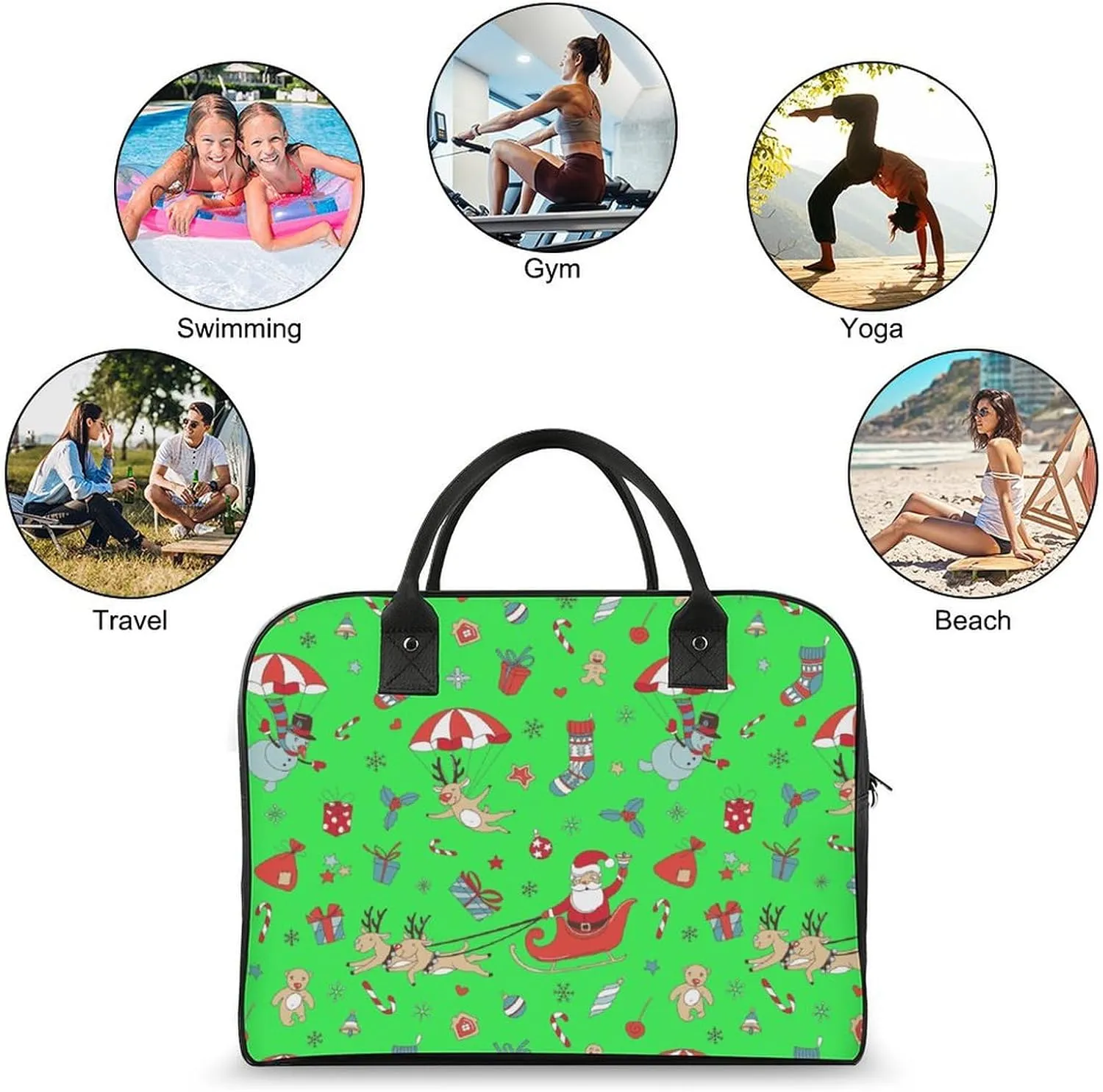 Unisex Crossbody Nylon Santa Gifts Novelty Handbag for Travel 13" X 19" X 8"