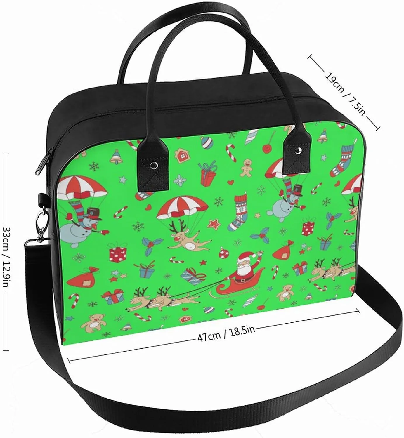 Unisex Crossbody Nylon Santa Gifts Novelty Handbag for Travel 13" X 19" X 8"