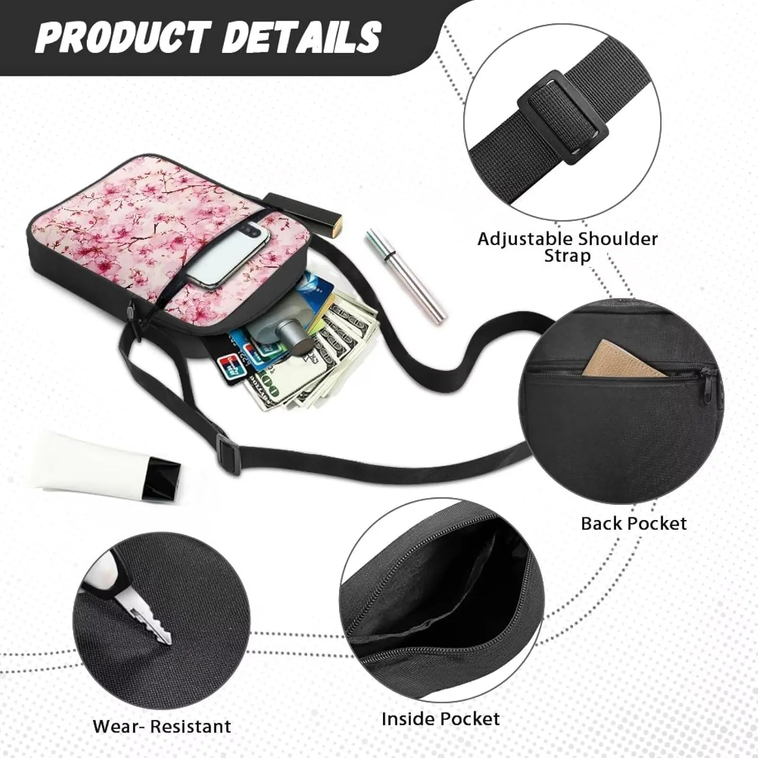 Unisex Travel Messenger Bags Small Crossbody Bag for Women Men Sling Purse for Phone Holder