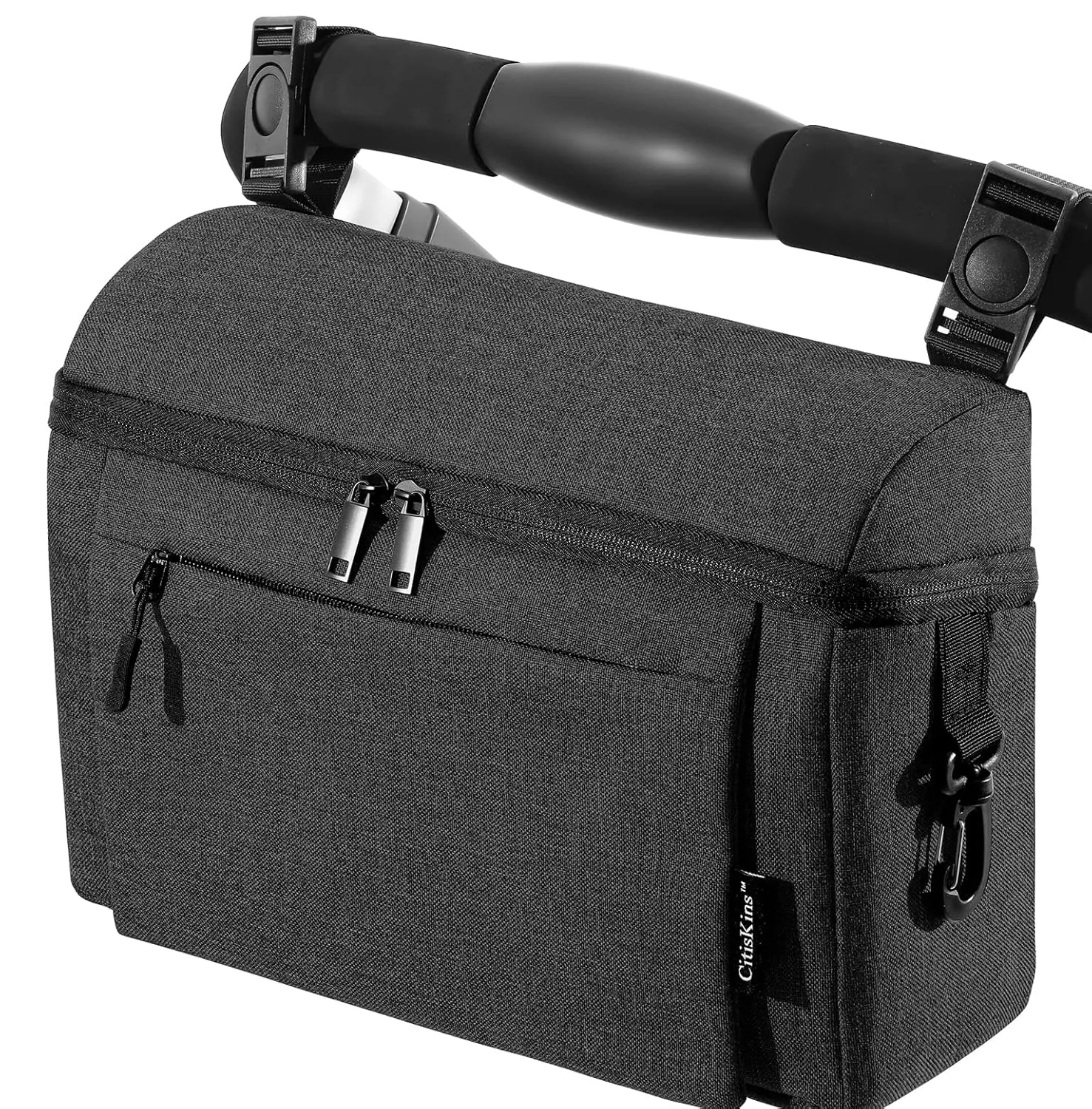 Universal Baby Stroller Organizer Large Space with Insulated Cup Holder Detachable Diaper Bag Adjustable Shoulder Strap Fits All Strollers (black)