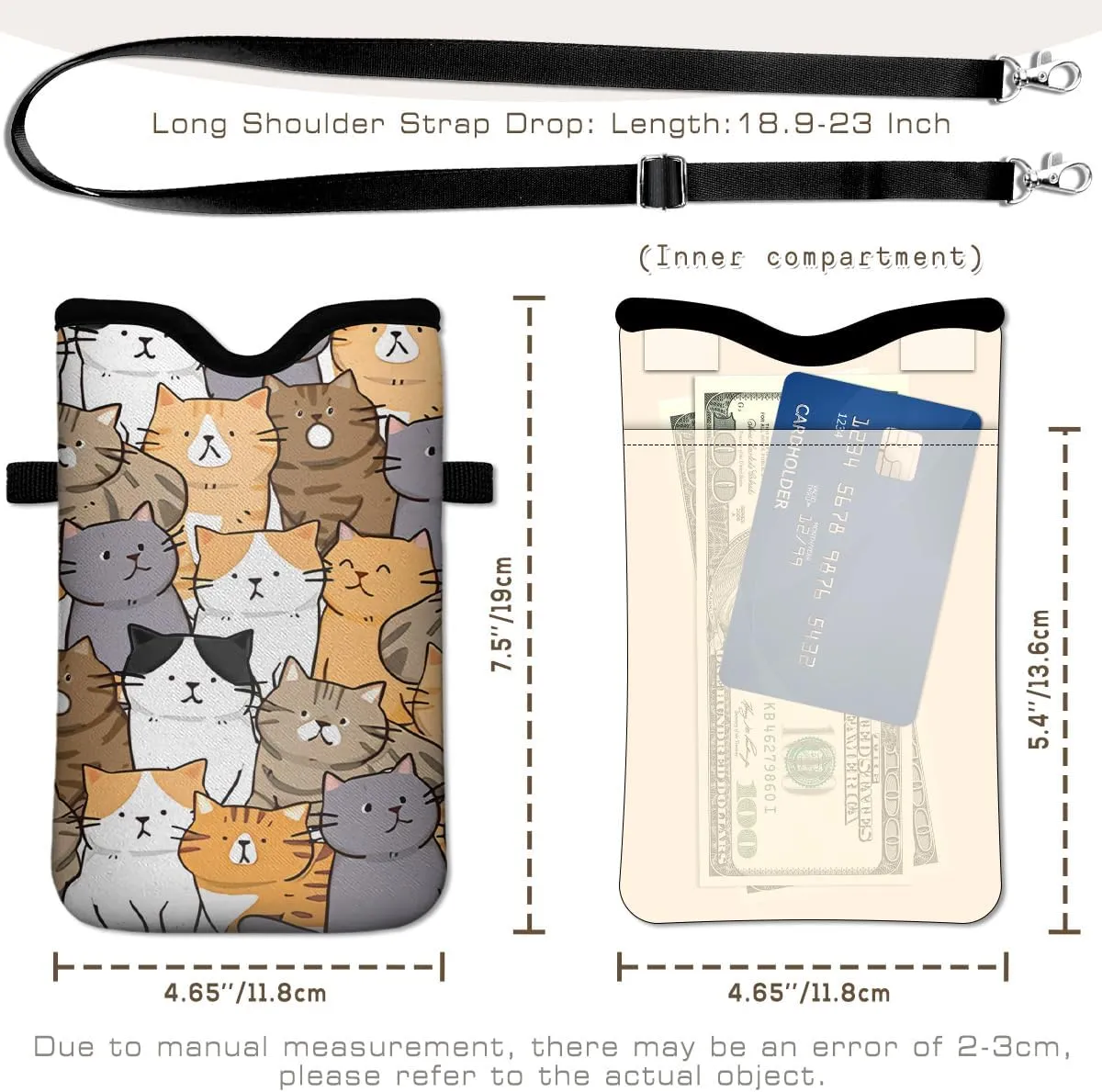 Universal Phone Sleeve Pouch with Crossbody Strap 7.6 X 4.3 Inches Shockproof Water Resistant Mobile Protection Bag-Cats Neoprene Phone Pouch Bag
