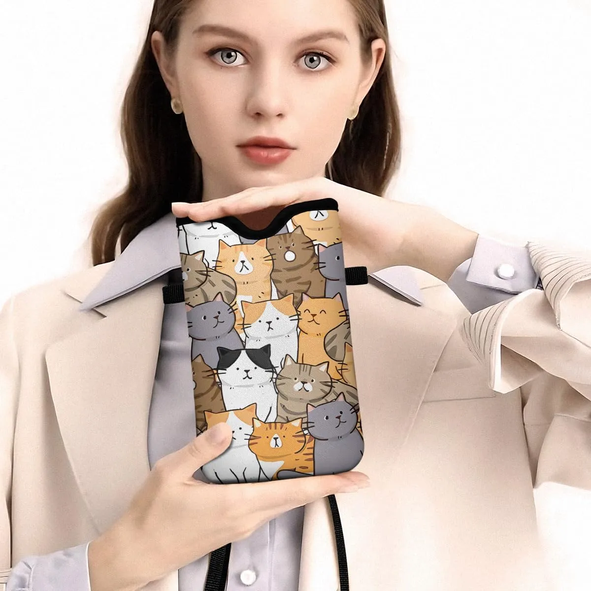 Universal Phone Sleeve Pouch with Crossbody Strap 7.6 X 4.3 Inches Shockproof Water Resistant Mobile Protection Bag-Cats Neoprene Phone Pouch Bag