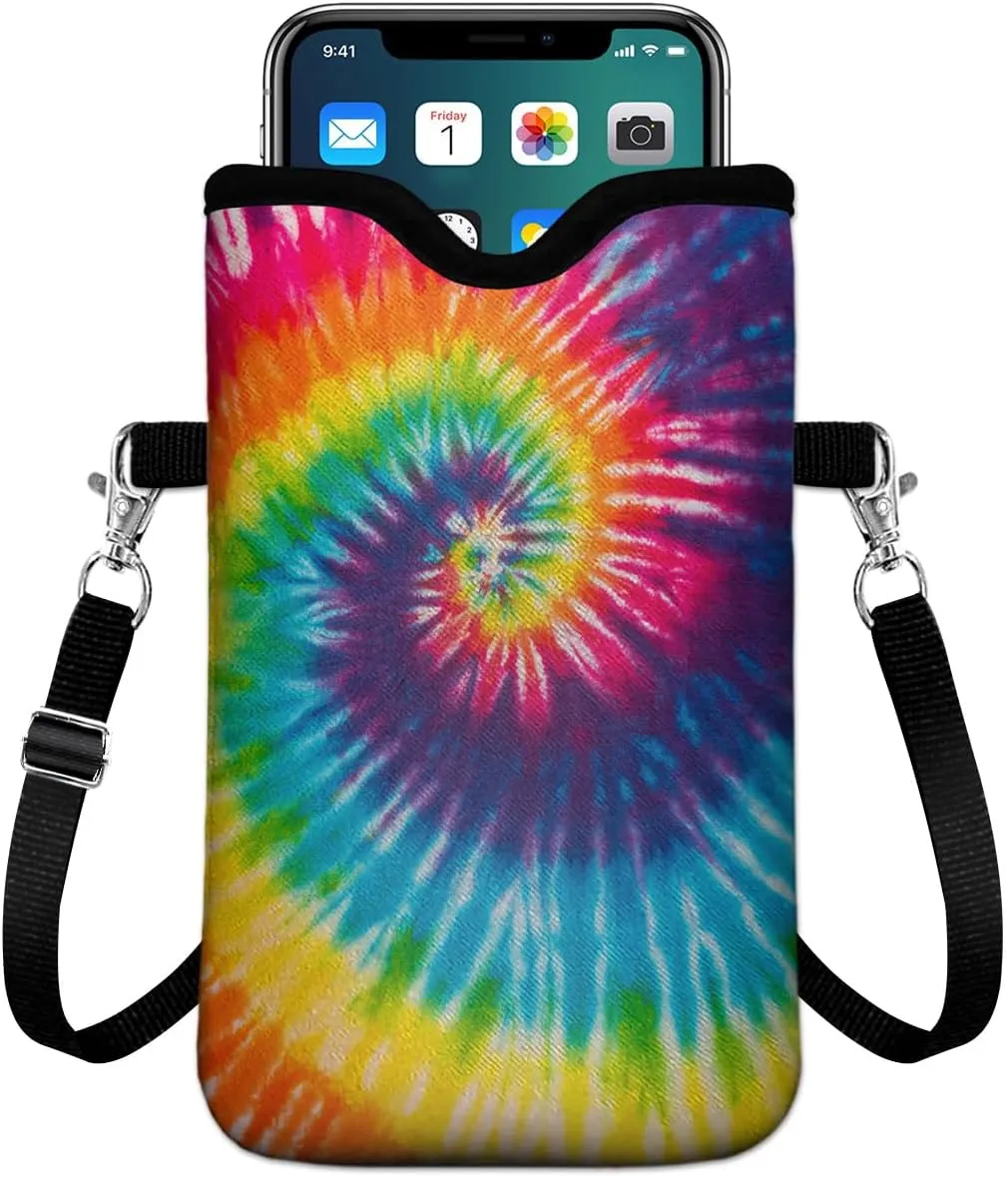 Universal Phone Sleeve Pouch with Crossbody Strap 7.6 X 4.3 Inches Shockproof Water Resistant Mobile Protection Bag-Tie Dye Neoprene Phone Pouch Bag