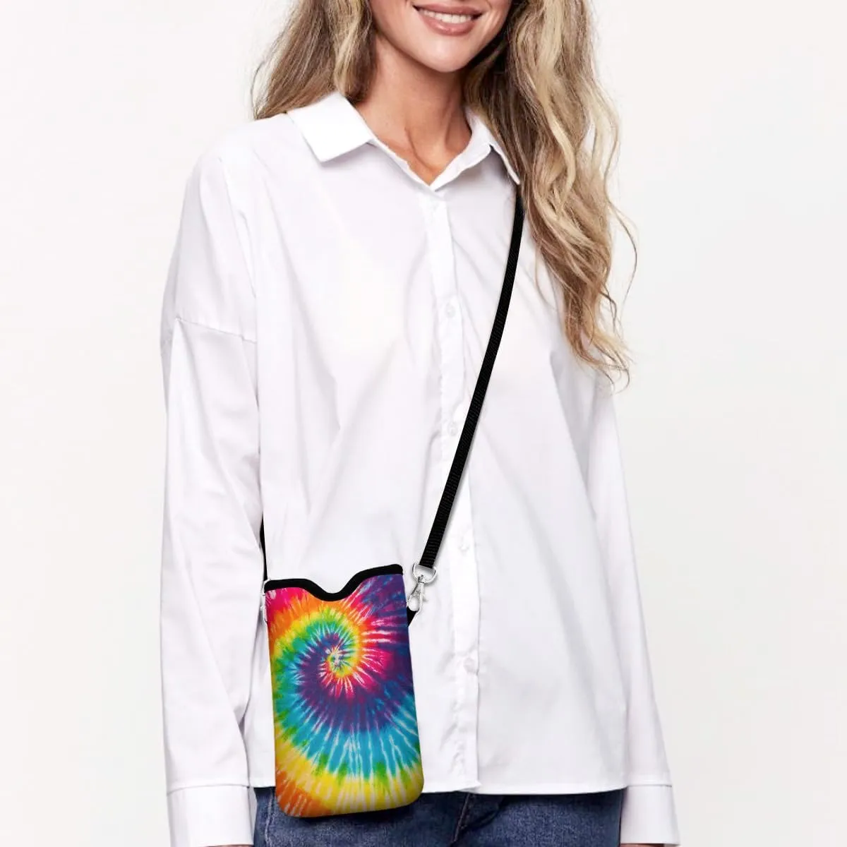 Universal Phone Sleeve Pouch with Crossbody Strap 7.6 X 4.3 Inches Shockproof Water Resistant Mobile Protection Bag-Tie Dye Neoprene Phone Pouch Bag