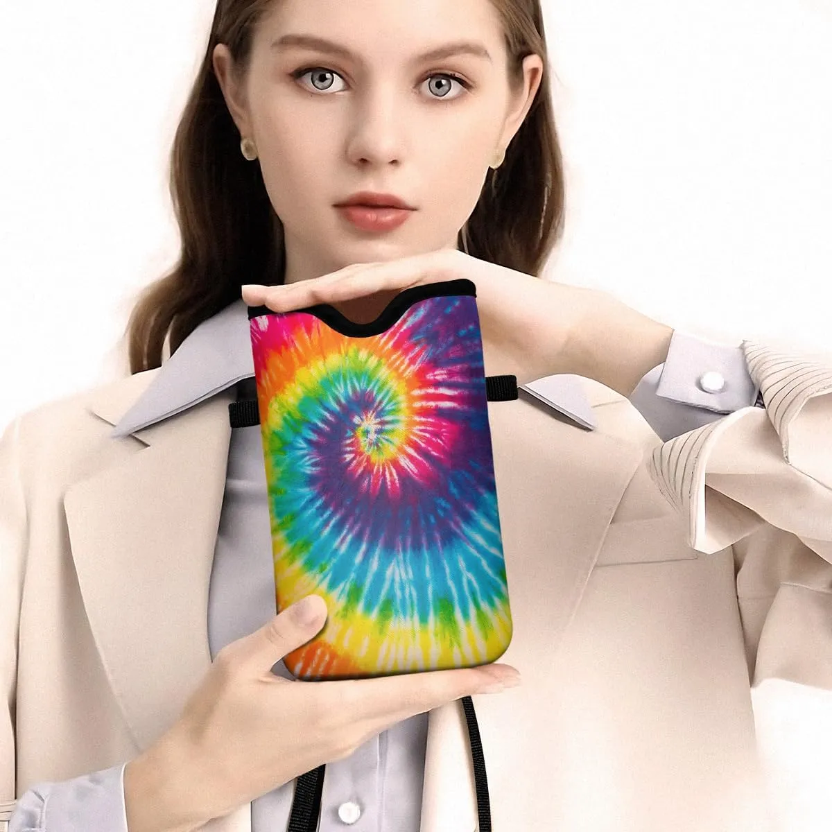 Universal Phone Sleeve Pouch with Crossbody Strap 7.6 X 4.3 Inches Shockproof Water Resistant Mobile Protection Bag-Tie Dye Neoprene Phone Pouch Bag