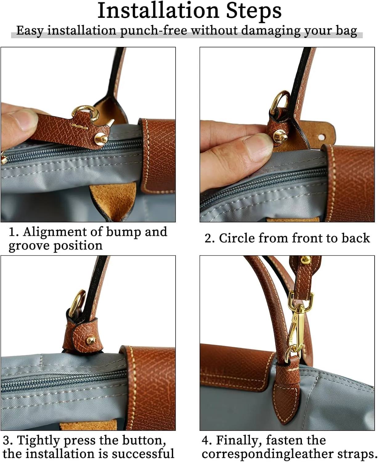 Upgraded Leather Purse Strap Replacement Compatible with Longchamp S M L Bag, Anti-Slip Leather Shoulder Strap Bag Conversion Kit Adjustable for Most Bag Pouch Women (Brown, L)