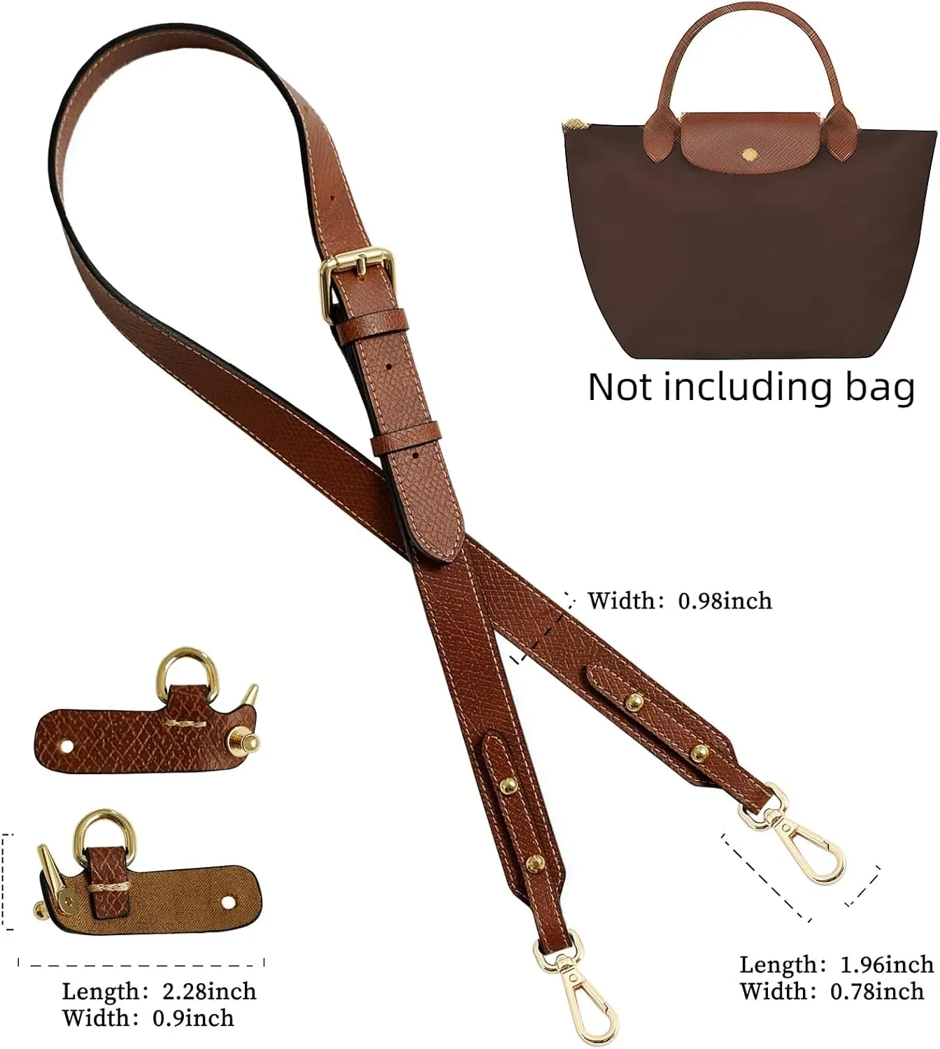 Upgraded Leather Purse Strap Replacement Compatible with Longchamp S M L Bag, Anti-Slip Leather Shoulder Strap Bag Conversion Kit Adjustable for Most Bag Pouch Women (Brown, L)