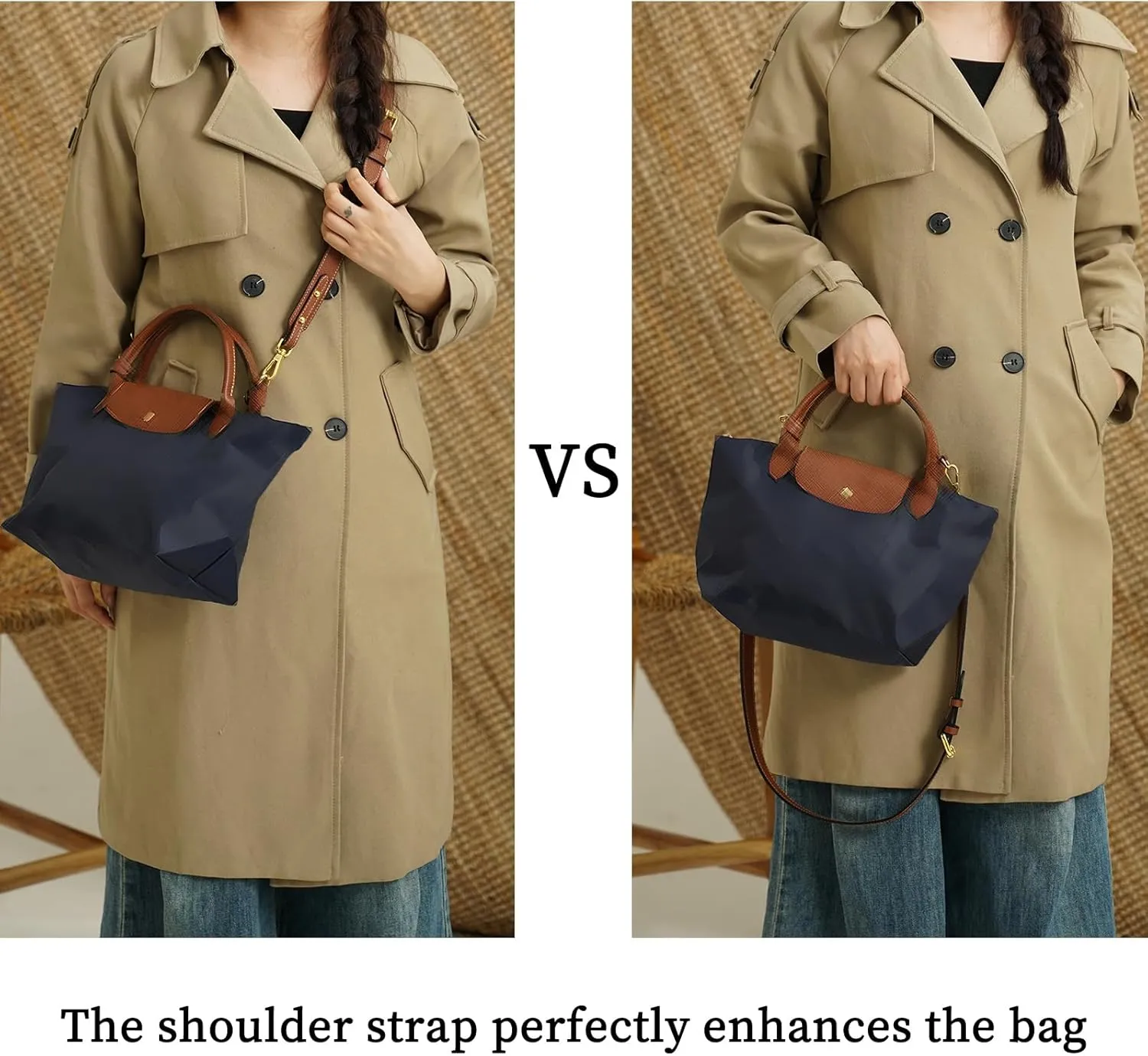 Upgraded Leather Purse Strap Replacement Compatible with Longchamp S M L Bag, Anti-Slip Leather Shoulder Strap Bag Conversion Kit Adjustable for Most Bag Pouch Women (Brown, L)