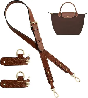 Upgraded Leather Purse Strap Replacement Compatible with Longchamp S M L Bag, Anti-Slip Leather Shoulder Strap Bag Conversion Kit Adjustable for Most Bag Pouch Women (Brown, L)