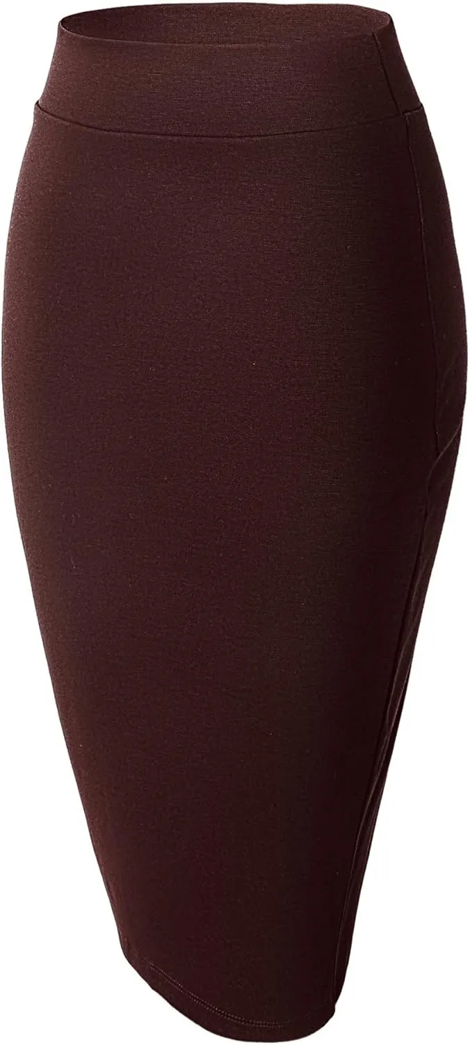 Urban CoCo Women's Elastic Waist Stretch Bodycon Midi Pencil Skirt