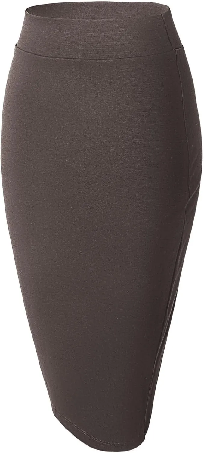 Urban CoCo Women's Elastic Waist Stretch Bodycon Midi Pencil Skirt