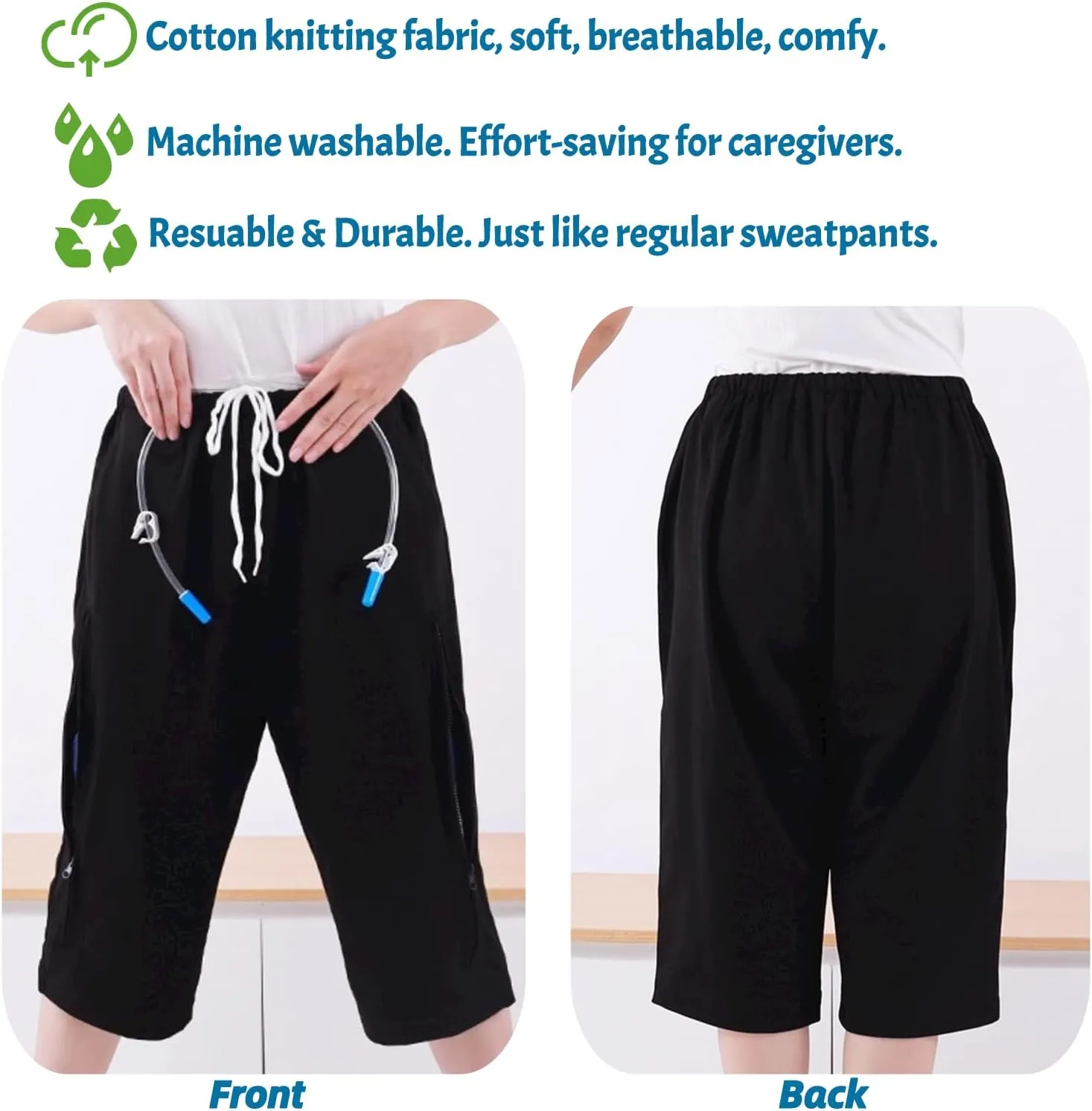 Urine Bag Holder Pants, Catheter Leg Bag Cropped Pants with 2 Pockets Holding Urinate Drainage Bags for Biliary Catheters, Nephrostomy, Cystostomy (Gray,L)