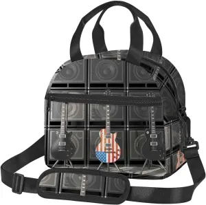 Us Bass,Insulated Reusable Lunch Bag Adult Large Lunch Box for Women and Men,Black and Us Bass Guitar,Adjustable Shoulder Strap,Front Zipper Pocket,Multicolor