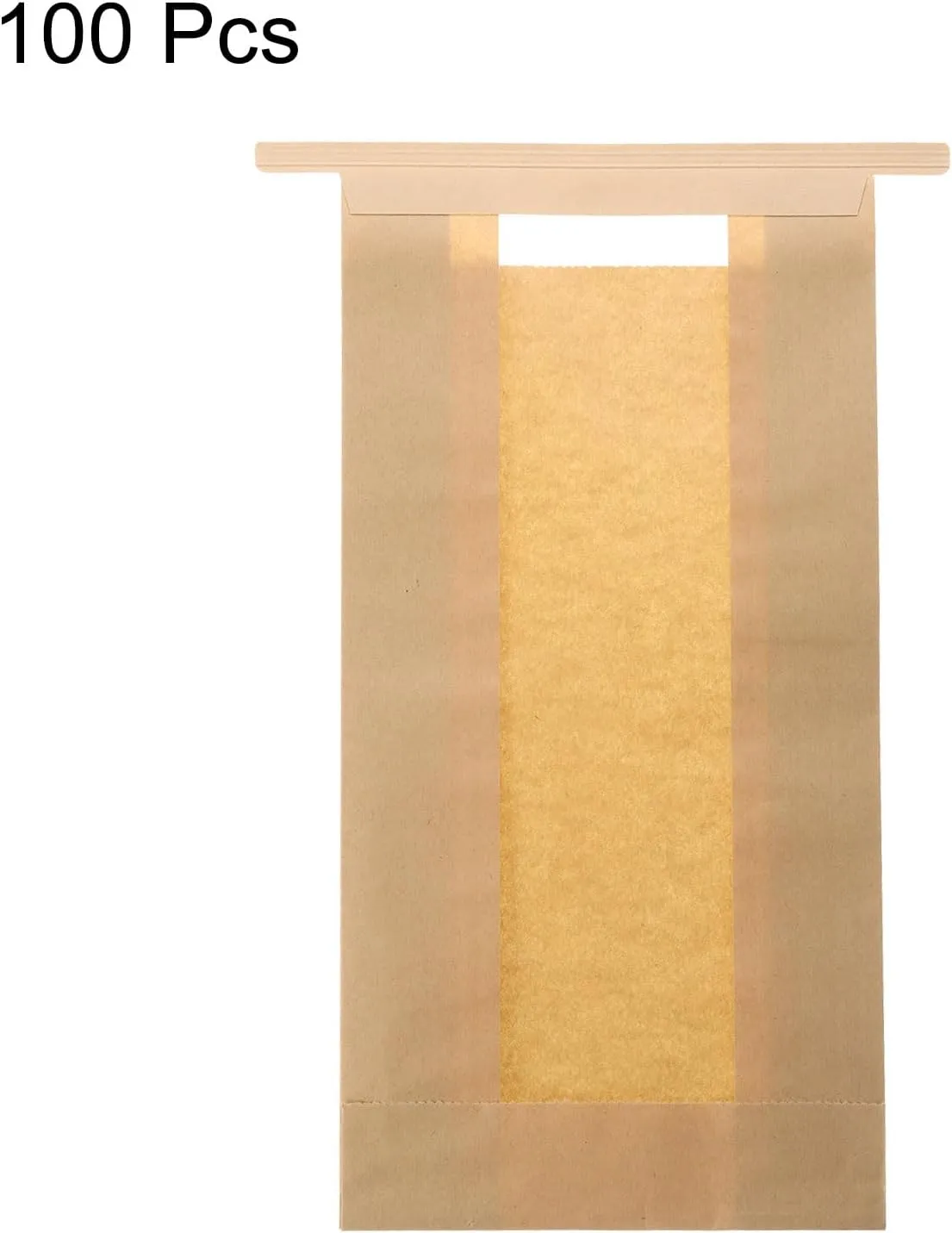 uxcell 100pcs Bakery Bags with Window, Tin Tie Tab Lock Bags, Kraft Paper Bags for Cookies, Candy, Chocolate (Brown 9.3x4.7inch)