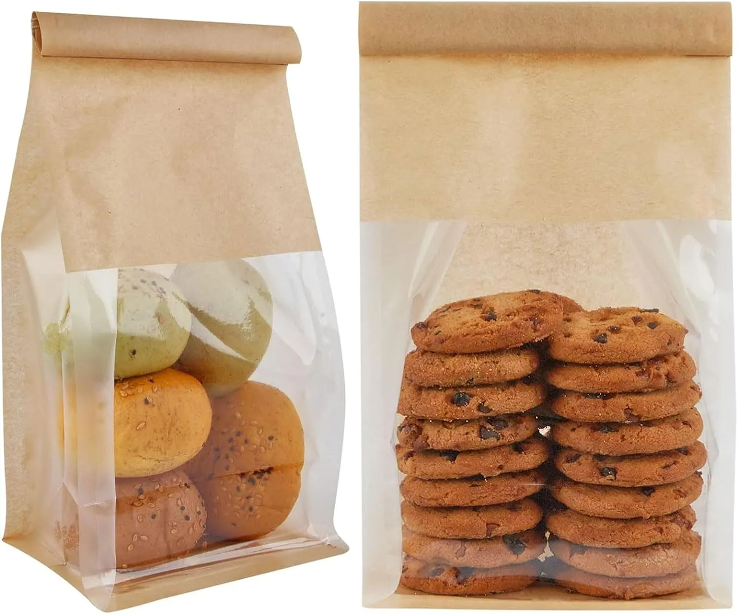 uxcell 100pcs Bakery Bags with Window, Tin Tie Tab Lock Bags, Kraft Paper Bags for Cookies, Candy, Chocolate (Brown 9.3x4.7inch)
