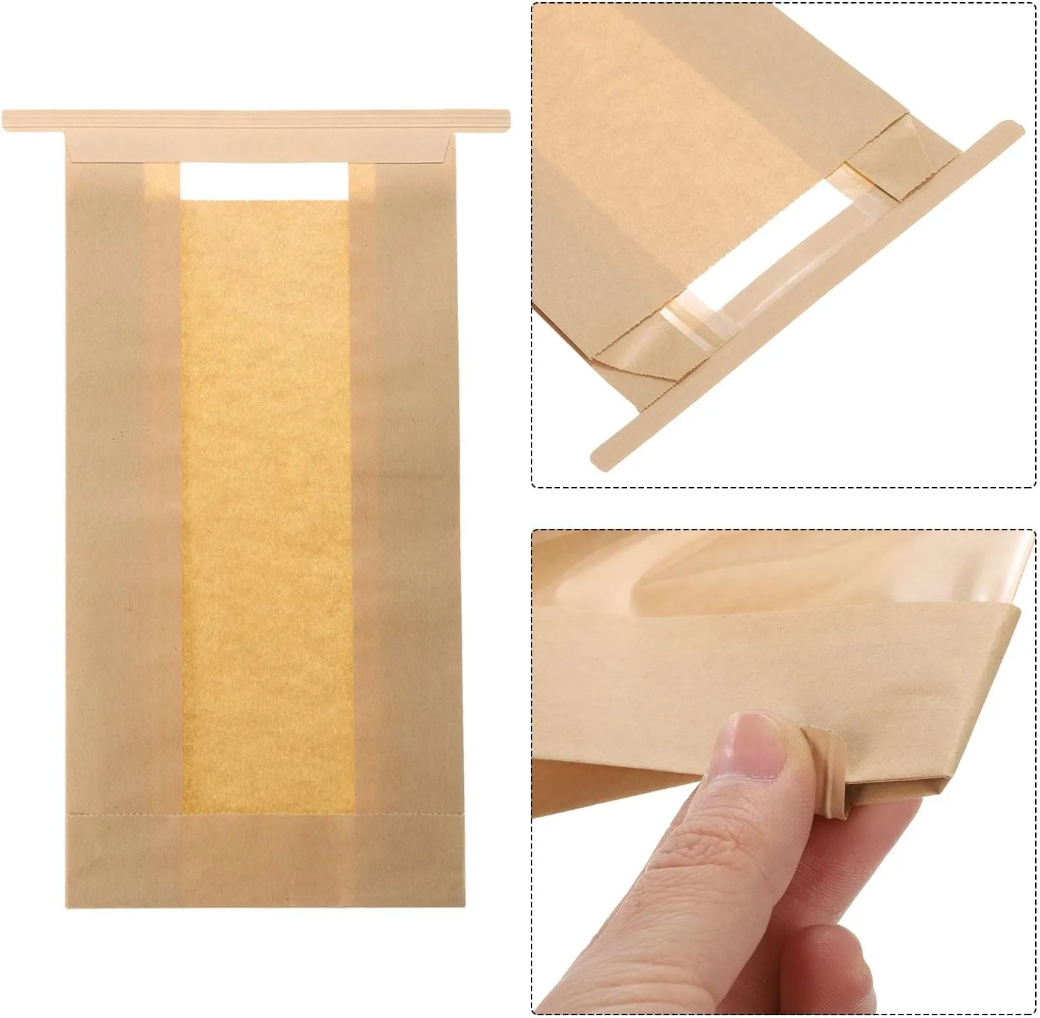 uxcell 100pcs Bakery Bags with Window, Tin Tie Tab Lock Bags, Kraft Paper Bags for Cookies, Candy, Chocolate (Brown 9.3x4.7inch)