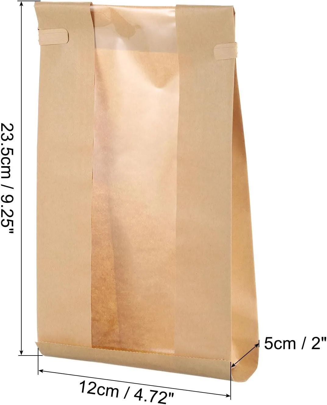 uxcell 100pcs Bakery Bags with Window, Tin Tie Tab Lock Bags, Kraft Paper Bags for Cookies, Candy, Chocolate (Brown 9.3x4.7inch)