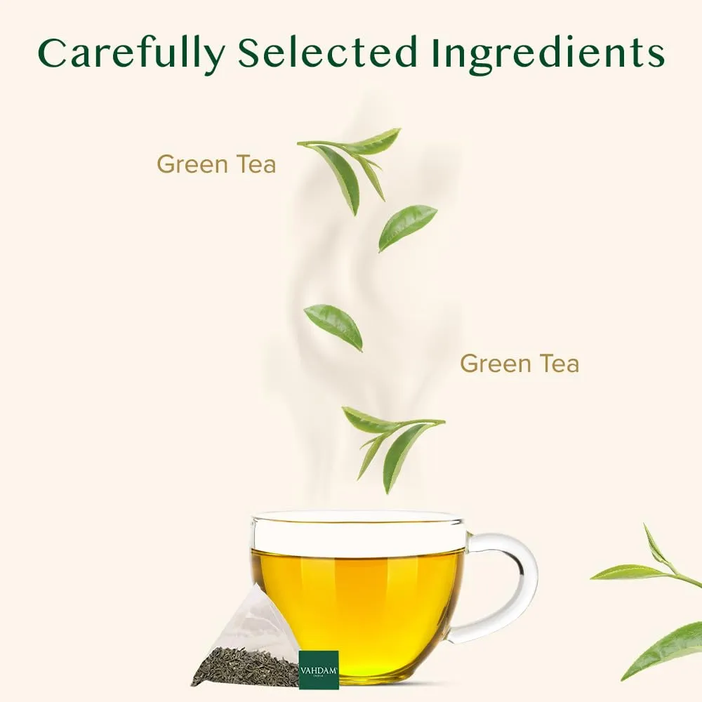 VAHDAM, Decaf Himalayan Green Tea Bags (100 Pyramid Tea Bags) Caffeine Free, Gluten Free | High Grown Decaf Green Tea | Resealable Ziplock Pouch | Pyramid Tea Bags