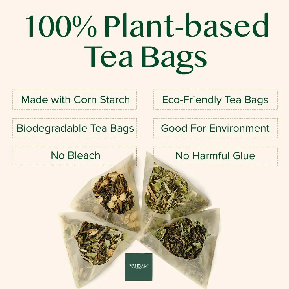 VAHDAM, Decaf Himalayan Green Tea Bags (100 Pyramid Tea Bags) Caffeine Free, Gluten Free | High Grown Decaf Green Tea | Resealable Ziplock Pouch | Pyramid Tea Bags