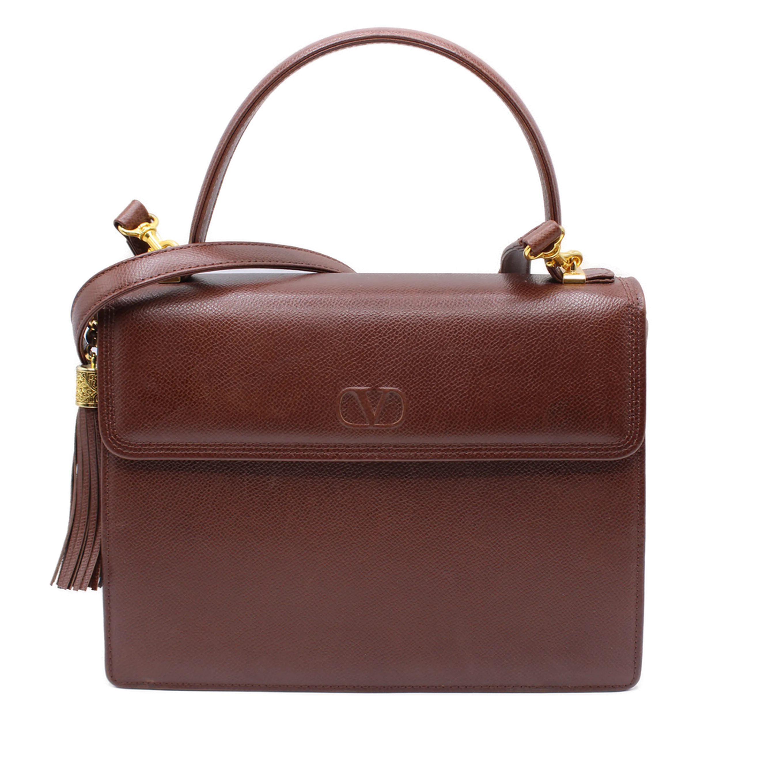 Valentino Garavani Brown Two Way Kelly Crossbody Leather Bag Vintage