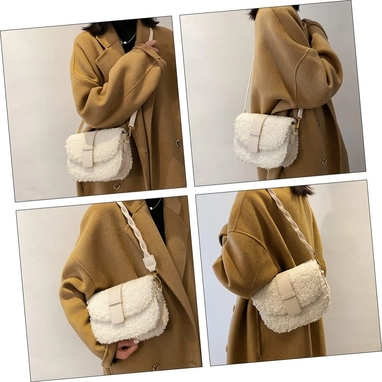 VALICLUD Ladies Bag Sherpa Crossbody Bags for Women White Shoulder Bag White Crossbody Bags for Women Woman Plush