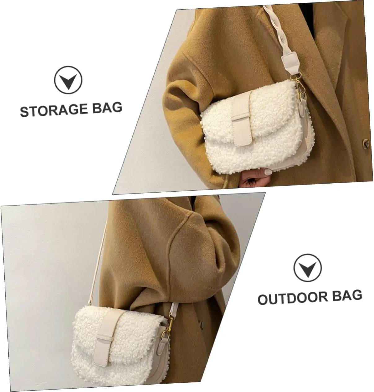 VALICLUD Ladies Bag Sherpa Crossbody Bags for Women White Shoulder Bag White Crossbody Bags for Women Woman Plush