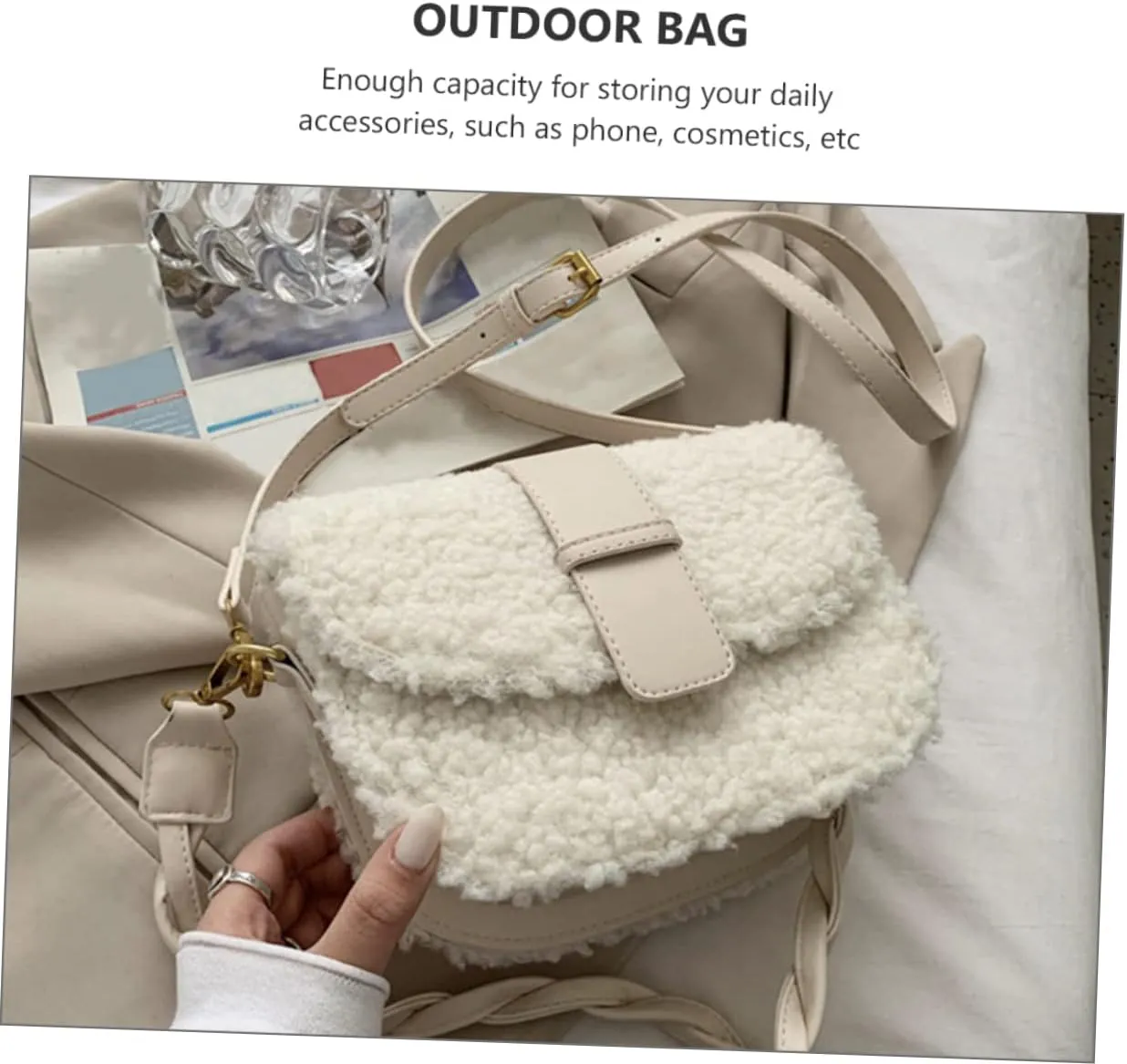 VALICLUD Ladies Bag Sherpa Crossbody Bags for Women White Shoulder Bag White Crossbody Bags for Women Woman Plush