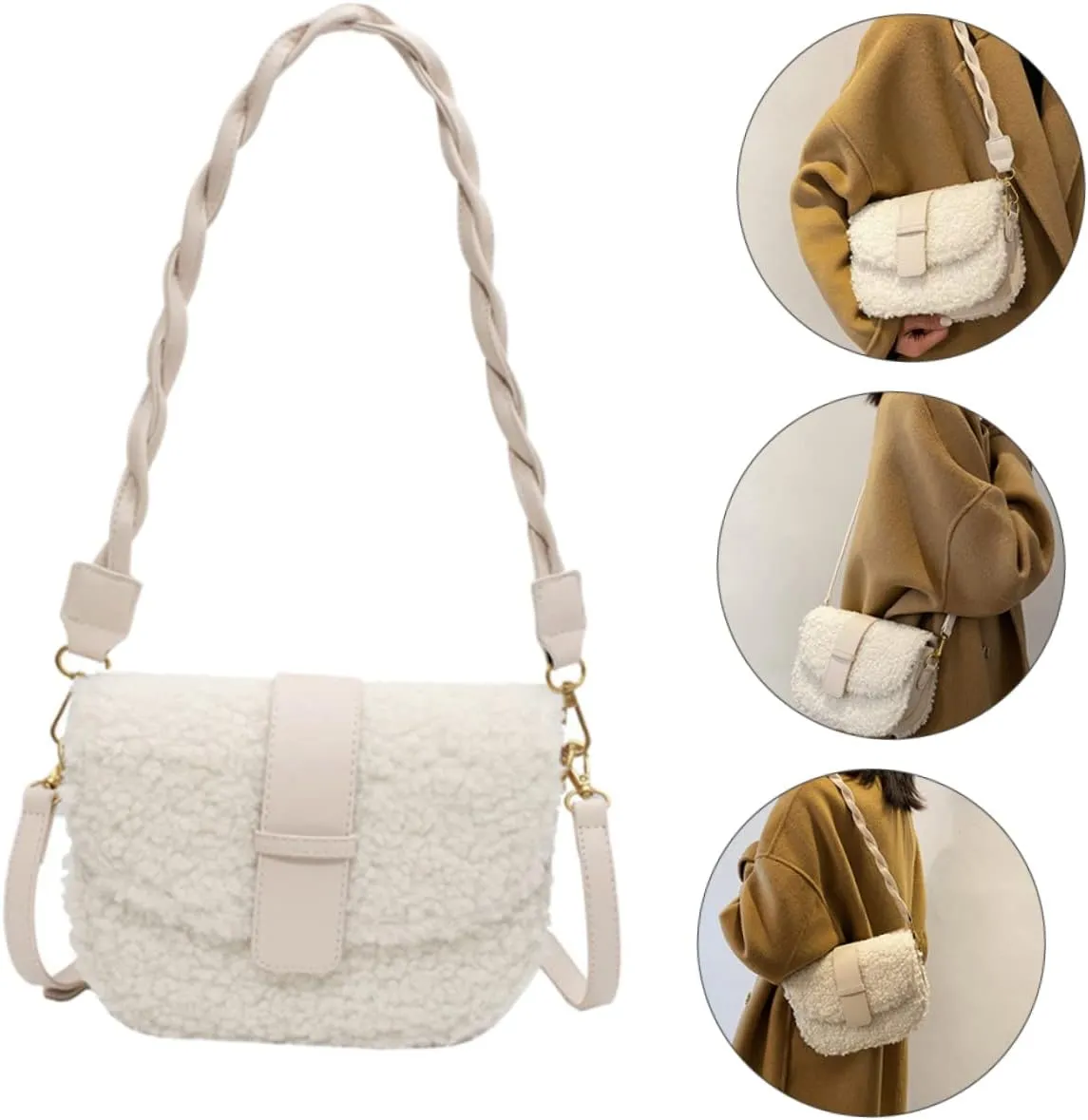 VALICLUD Ladies Bag Sherpa Crossbody Bags for Women White Shoulder Bag White Crossbody Bags for Women Woman Plush