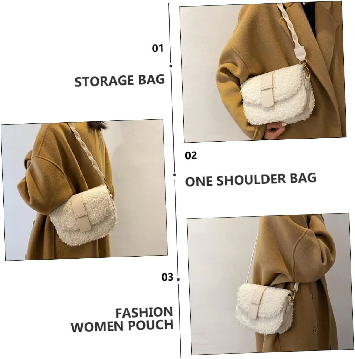 VALICLUD Ladies Bag Sherpa Crossbody Bags for Women White Shoulder Bag White Crossbody Bags for Women Woman Plush