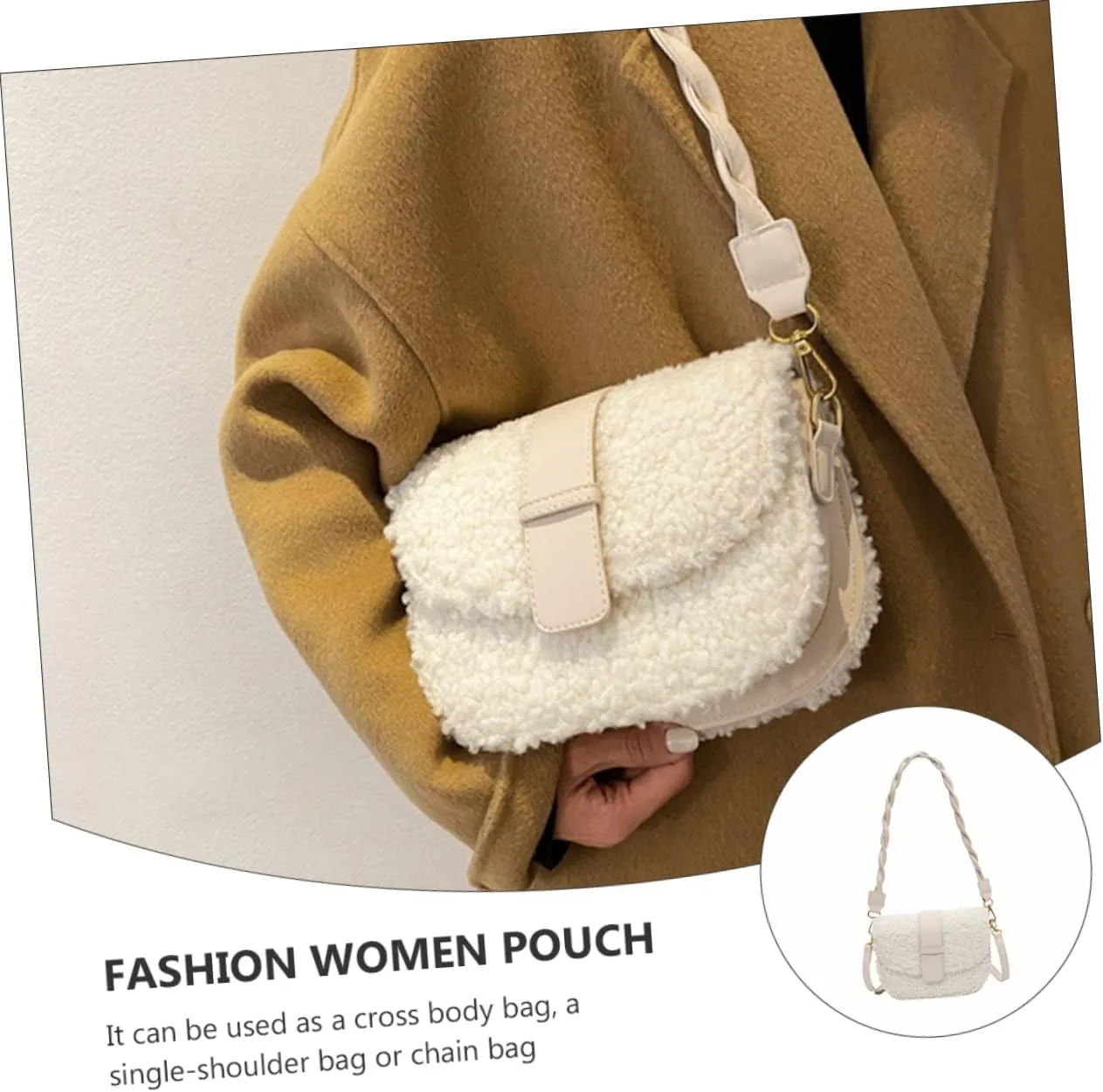 VALICLUD Ladies Bag Sherpa Crossbody Bags for Women White Shoulder Bag White Crossbody Bags for Women Woman Plush